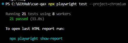 Terminal showing test results