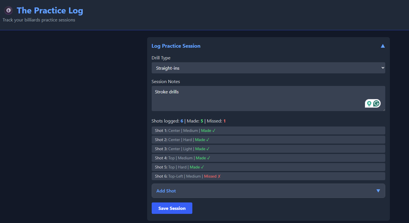 Session logger with shots